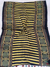 Load image into Gallery viewer, Ajrakh Modal Silk Striped Yellow Green
