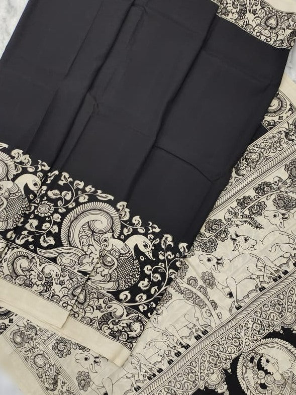 Chenoori Silk Pen Kalamkari - Off White & Black