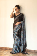Load image into Gallery viewer, Ajrakh Modal Silk Blue &amp; Black
