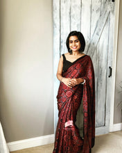 Load image into Gallery viewer, Ajrakh Modal Silk Saree Black &amp; Red
