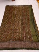 Load image into Gallery viewer, Kanchi Border Green - Ajrakh Hand Block Printed Mangalgiri Pure Silk Cotton Saree
