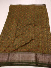 Load image into Gallery viewer, Kanchi Border Green - Ajrakh Hand Block Printed Mangalgiri Pure Silk Cotton Saree
