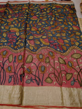 Load image into Gallery viewer, Pure Silk Pen Kalamkari - Blue &amp; Pink
