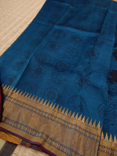Load image into Gallery viewer, Pure Silk Pen Kalamkari -  Black &amp; Blue
