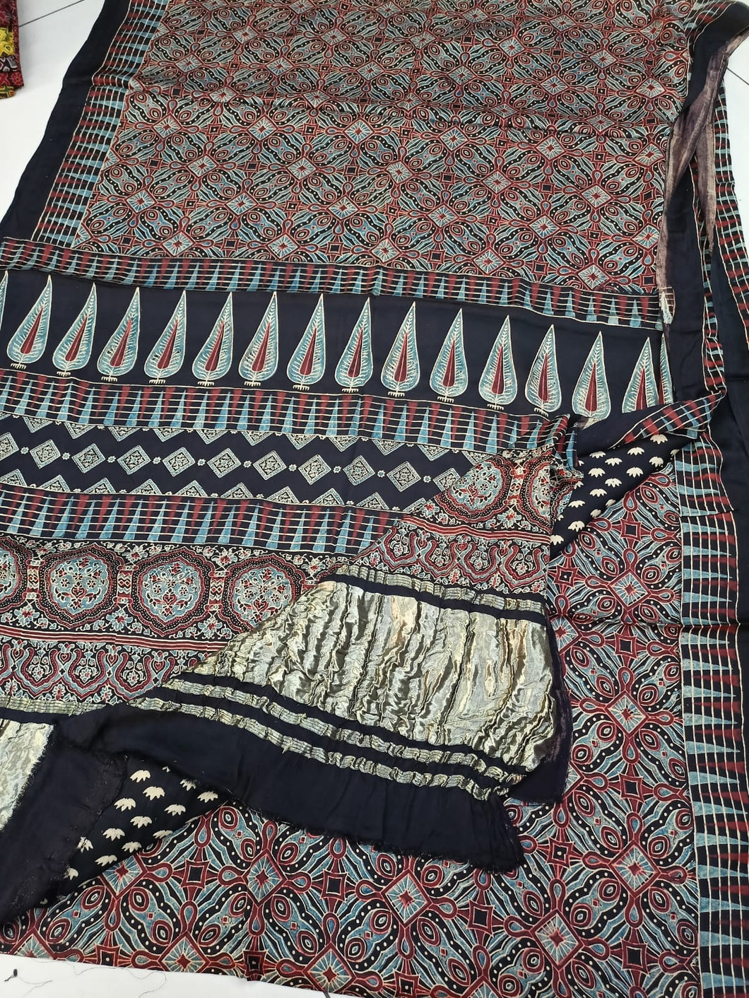 Ajrakh Modal Silk Blackish Tissue Pallu Saree