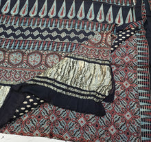 Load image into Gallery viewer, Ajrakh Modal Silk Blackish Tissue Pallu Saree

