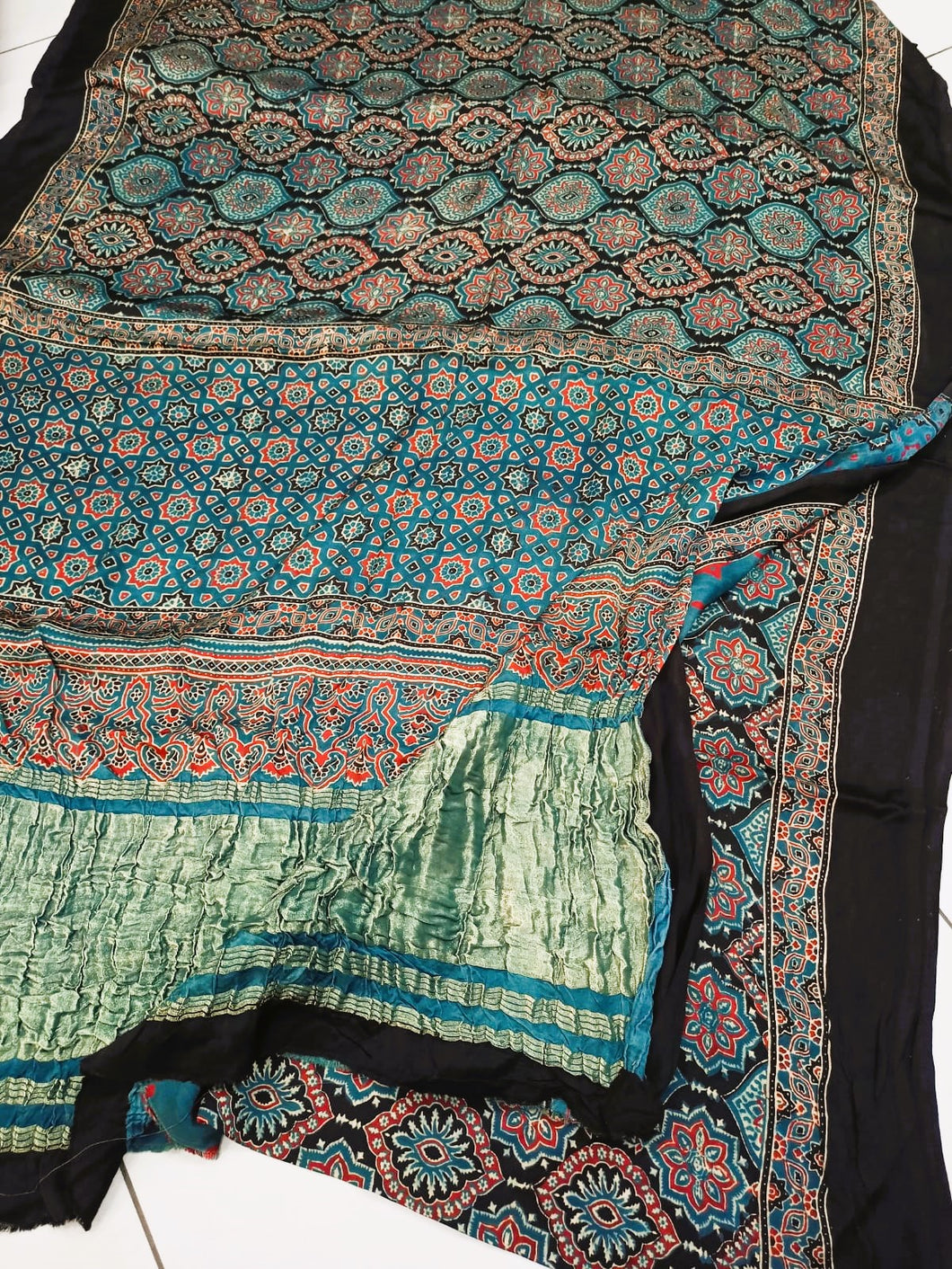 Ajrakh Modal Silk Black Tissue Pallu Saree