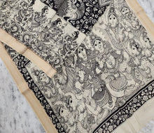 Load image into Gallery viewer, Bangalore Silk Pen Kalamkari - Off white &amp; Black
