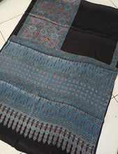 Load image into Gallery viewer, Ajrakh Modal Silk Blue &amp; Black
